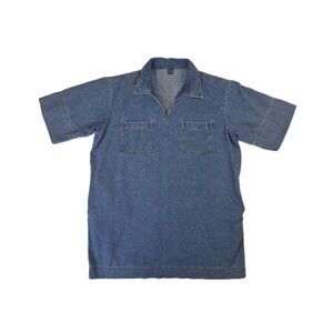 Shein Denim Pullover Shirt Short Sleeve Shacket Western Boho Oversize Baggy EUC